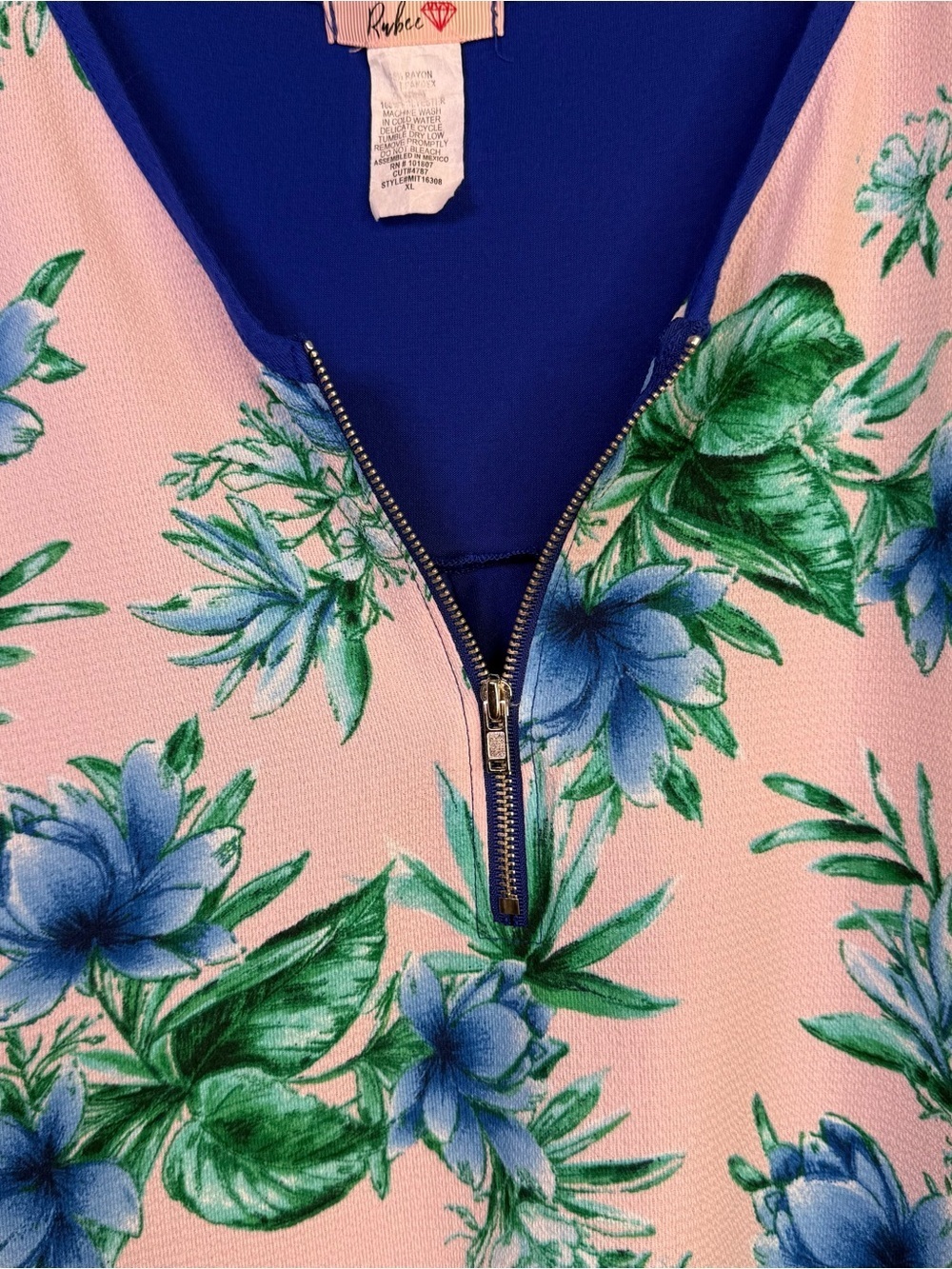 Rubee Women’s Tropical Floral Print Pink & Blue Tank Top Size XL - Picture 7 of 13